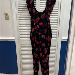 Torrid Black Jumpsuit with Pink and Orange Floral Print